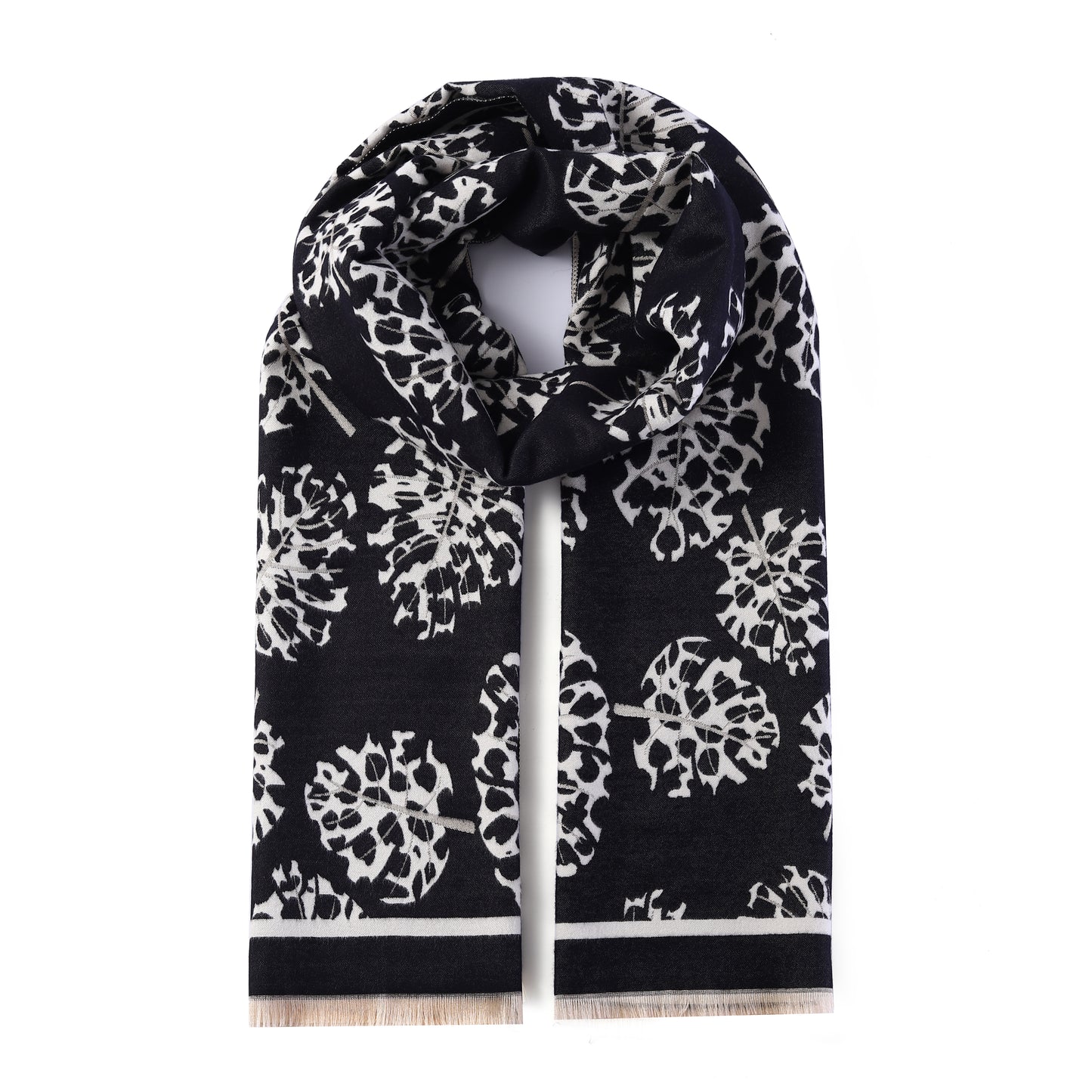 Luxurious Double Sided Jacquard Scarf - Floral Monochrome