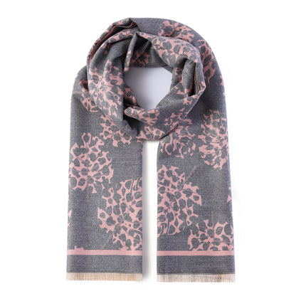 Luxurious Double Sided Jacquard Scarf - Floral Monochrome