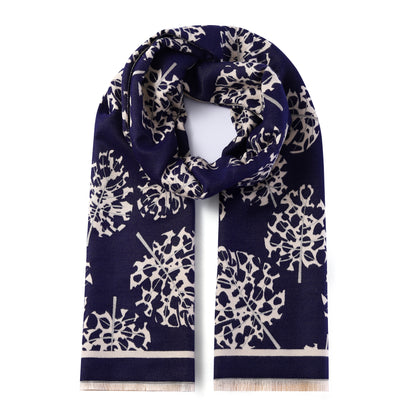 Luxurious Double Sided Jacquard Scarf - Floral Monochrome