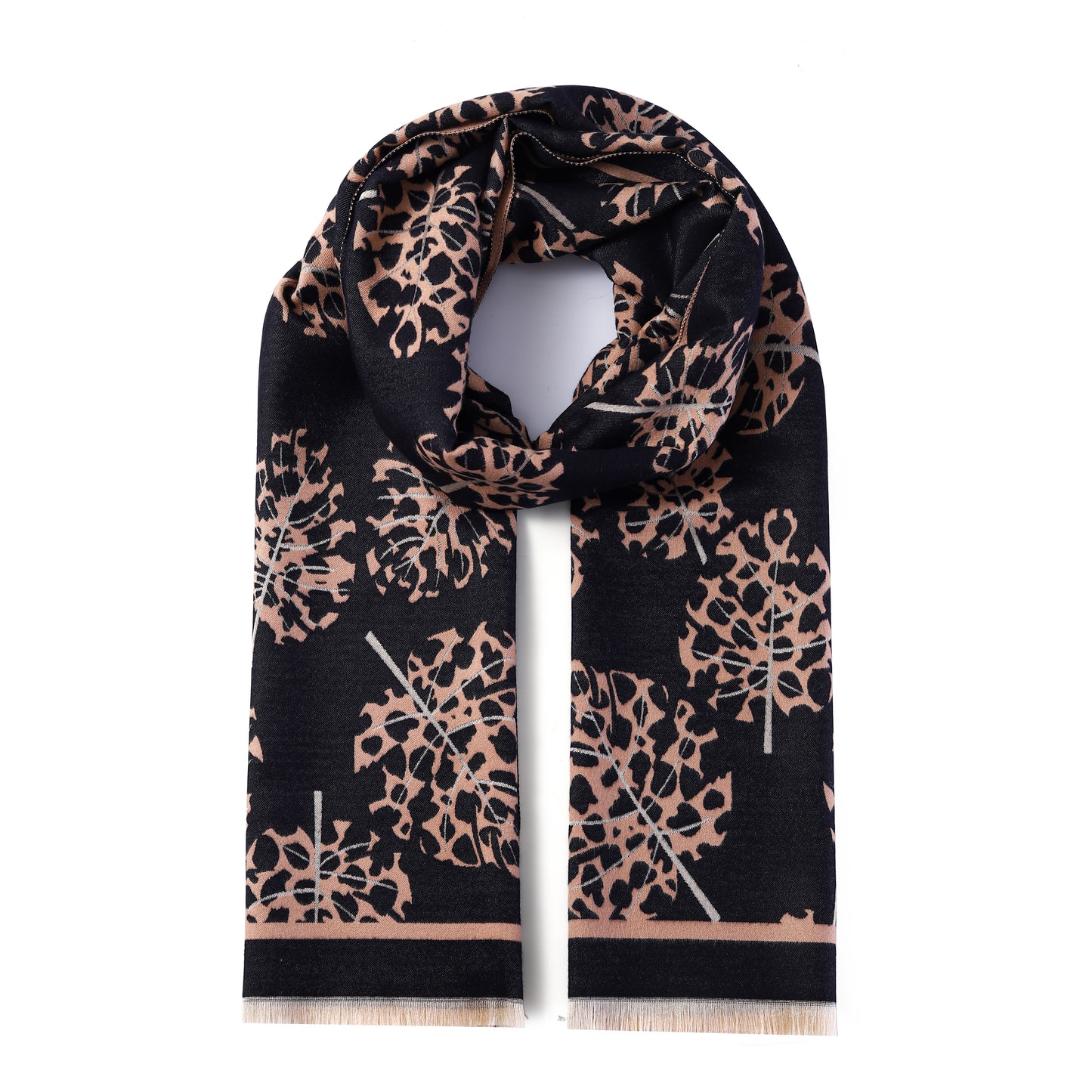 Luxurious Double Sided Jacquard Scarf - Floral Monochrome