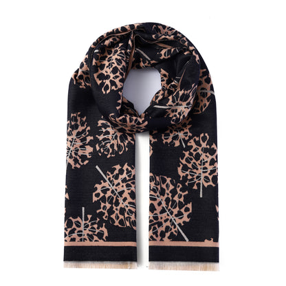 Luxurious Double Sided Jacquard Scarf - Floral Monochrome