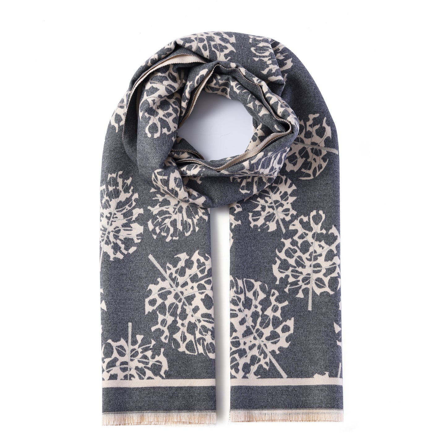 Luxurious Double Sided Jacquard Scarf - Floral Monochrome