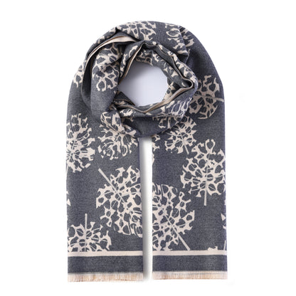Luxurious Double Sided Jacquard Scarf - Floral Monochrome