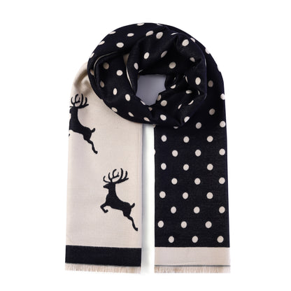 Luxurious Double Sided Jacquard Scarf - Polka Dot Deer Elegance