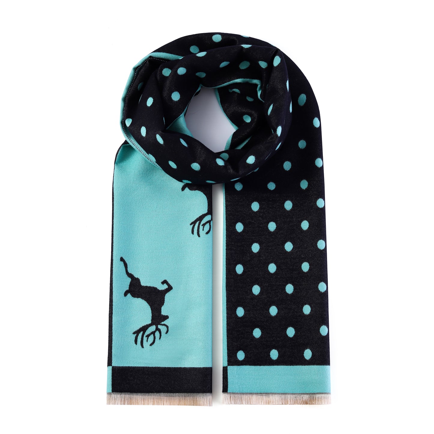 Luxurious Double Sided Jacquard Scarf - Polka Dot Deer Elegance