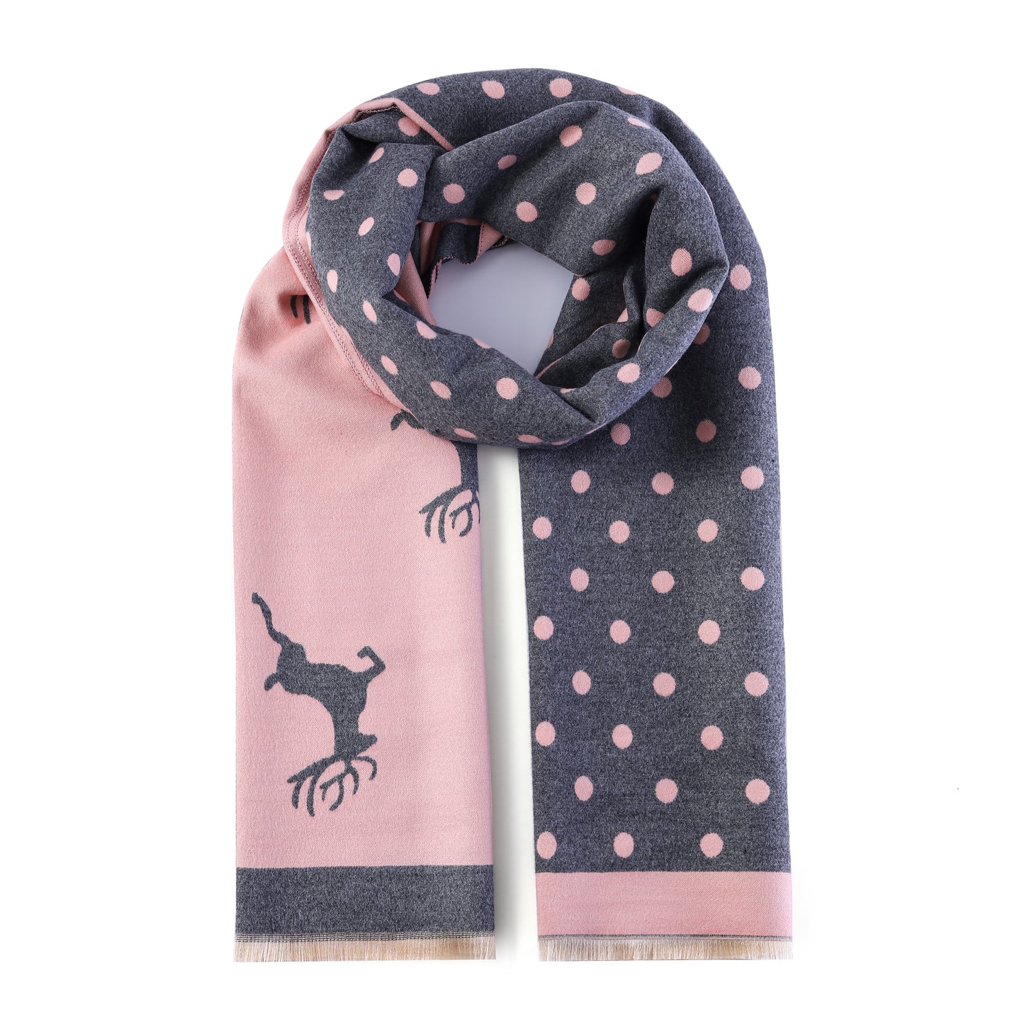 Luxurious Double Sided Jacquard Scarf - Polka Dot Deer Elegance
