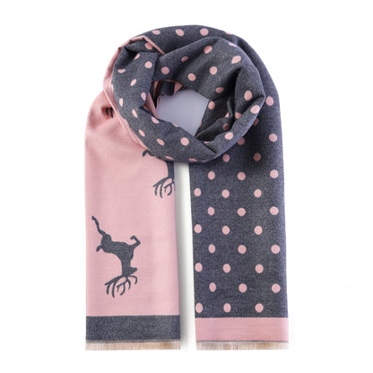 Luxurious Double Sided Jacquard Scarf - Polka Dot Deer Elegance