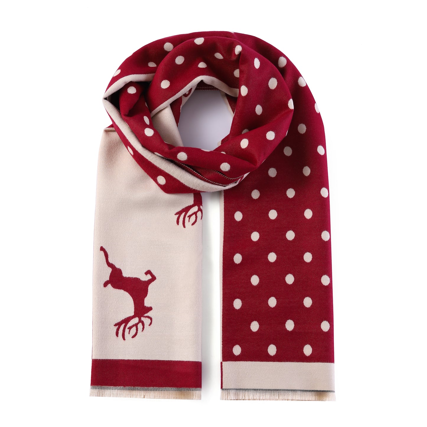 Luxurious Double Sided Jacquard Scarf - Polka Dot Deer Elegance