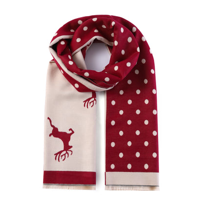 Luxurious Double Sided Jacquard Scarf - Polka Dot Deer Elegance