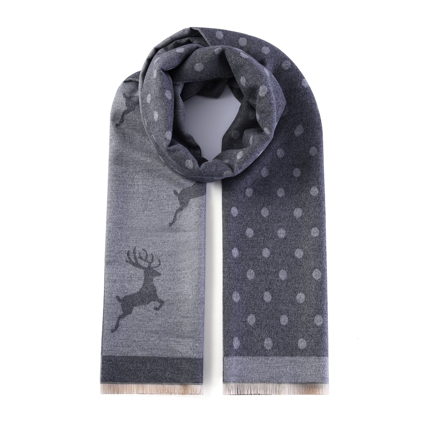 Luxurious Double Sided Jacquard Scarf - Polka Dot Deer Elegance