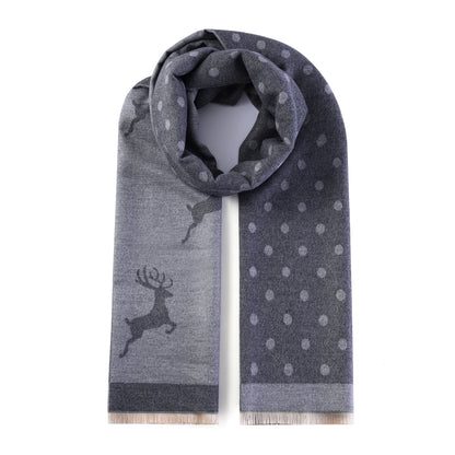 Luxurious Double Sided Jacquard Scarf - Polka Dot Deer Elegance