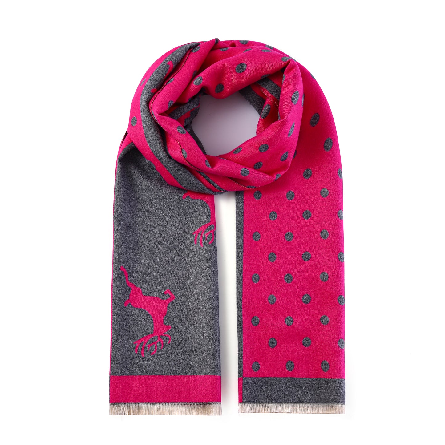 Luxurious Double Sided Jacquard Scarf - Polka Dot Deer Elegance