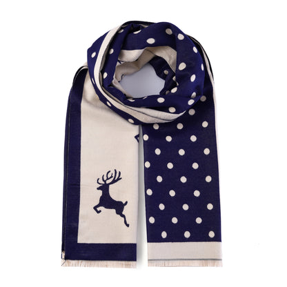 Luxurious Double Sided Jacquard Scarf - Polka Dot Deer Elegance