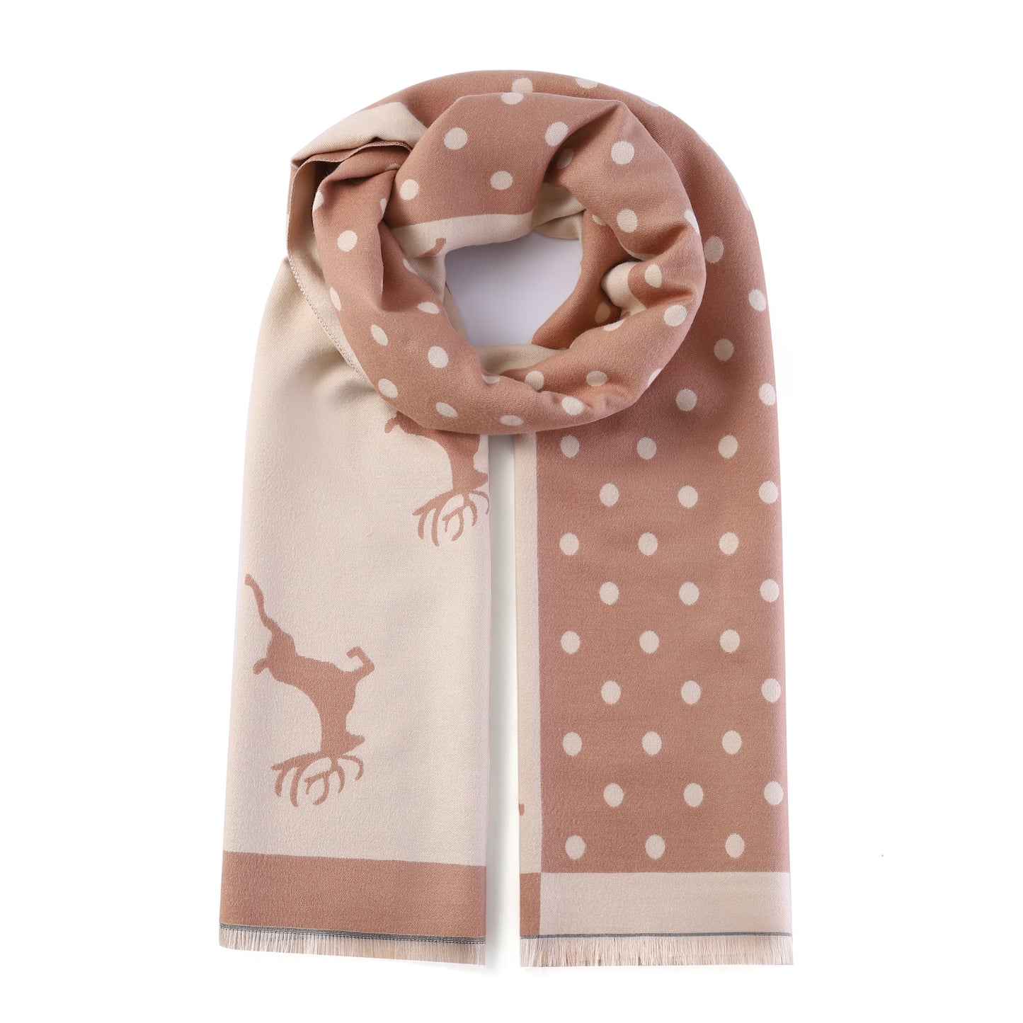 Luxurious Double Sided Jacquard Scarf - Polka Dot Deer Elegance