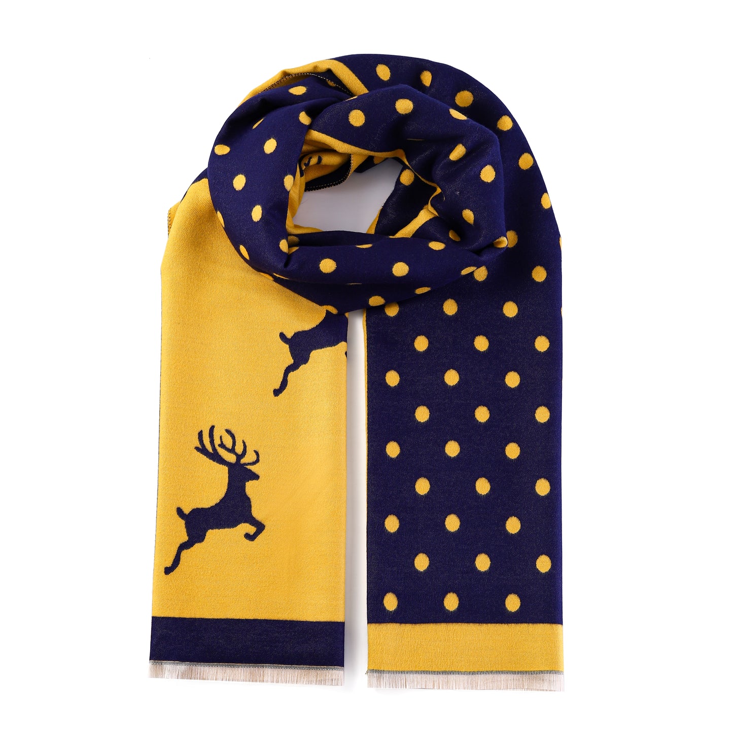 Luxurious Double Sided Jacquard Scarf - Polka Dot Deer Elegance