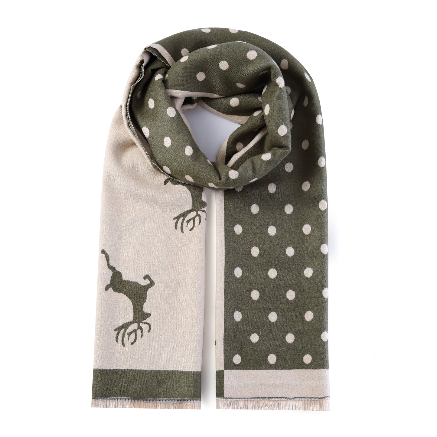 Luxurious Double Sided Jacquard Scarf - Polka Dot Deer Elegance