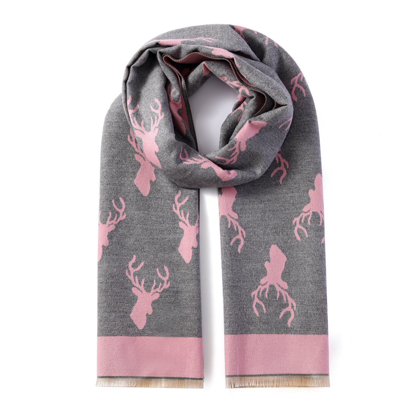 Luxurious Double Sided Jacquard Scarf - Stag