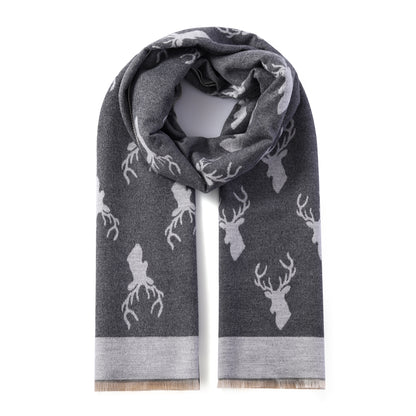 Luxurious Double Sided Jacquard Scarf - Stag