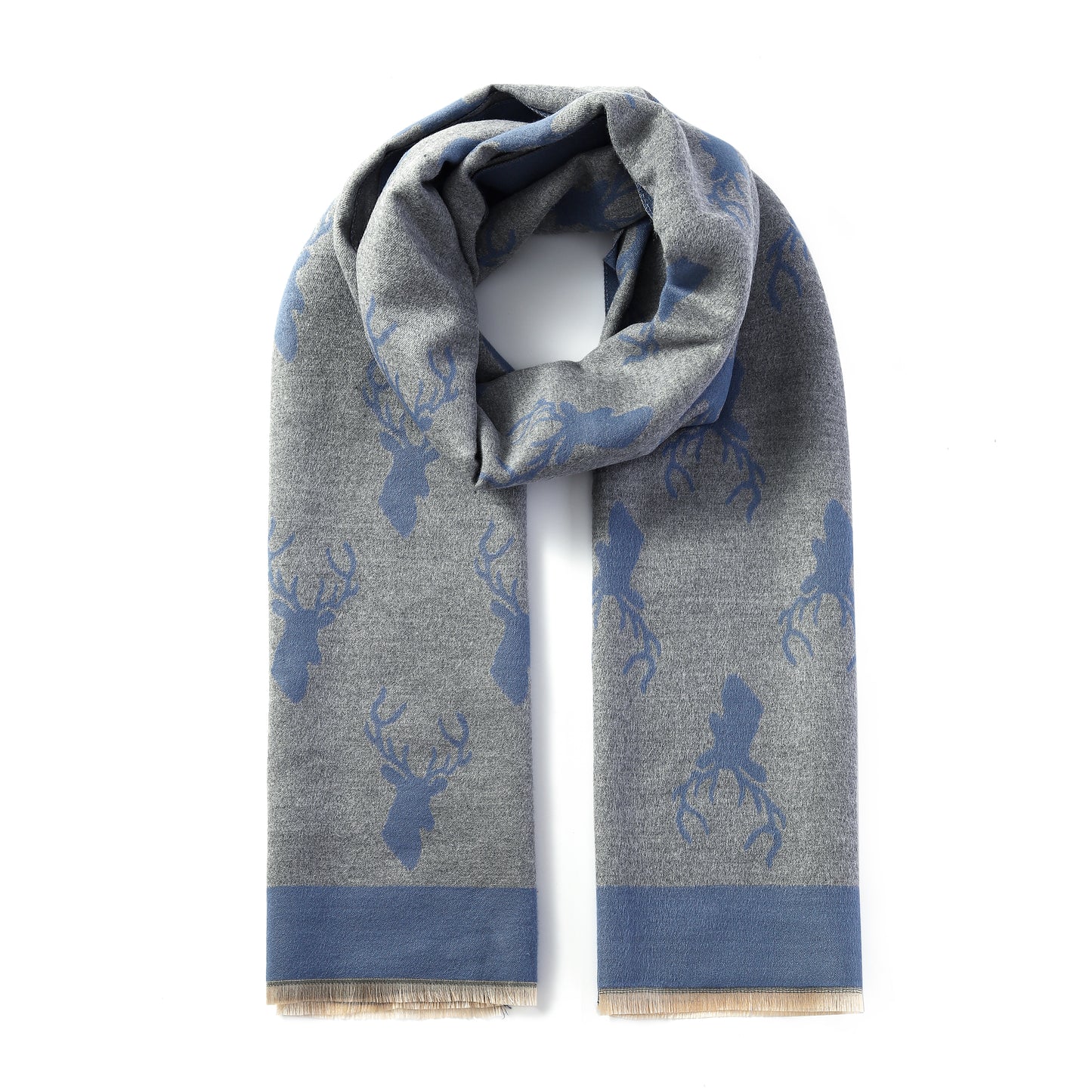 Luxurious Double Sided Jacquard Scarf - Stag