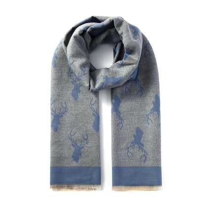 Luxurious Double Sided Jacquard Scarf - Stag