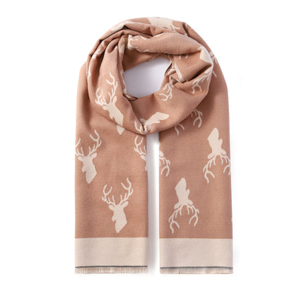Luxurious Double Sided Jacquard Scarf - Stag