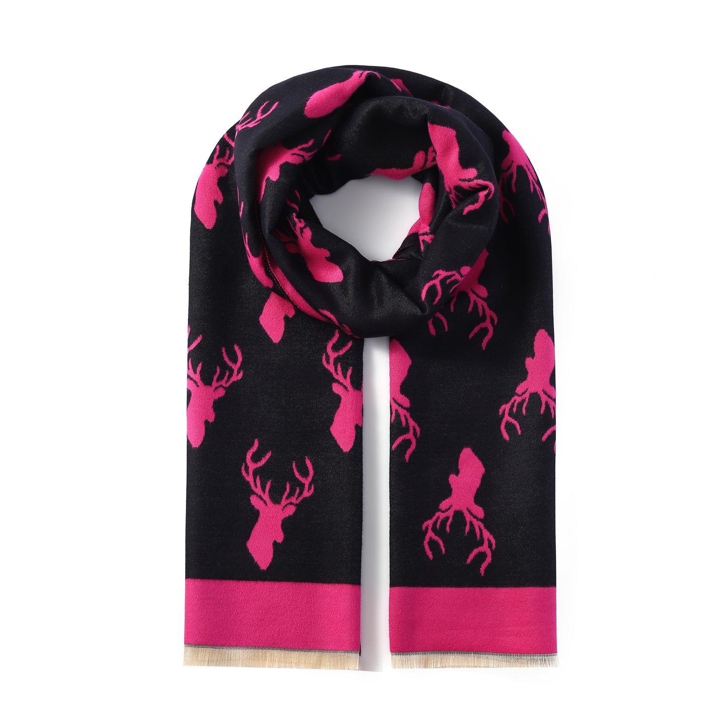 Luxurious Double Sided Jacquard Scarf - Stag