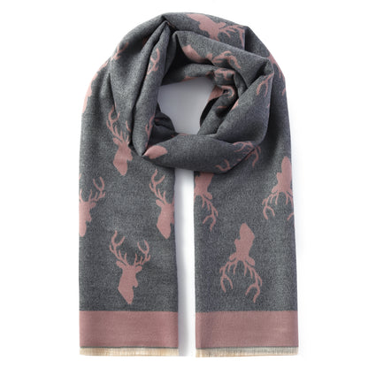 Luxurious Double Sided Jacquard Scarf - Stag