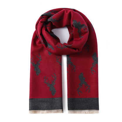 Luxurious Double Sided Jacquard Scarf - Stag