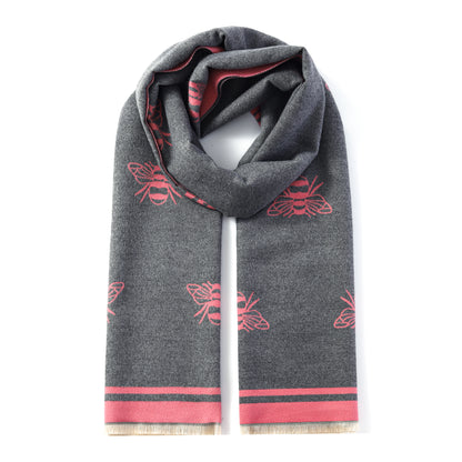 Luxurious Double Sided Jacquard Scarf - Bee