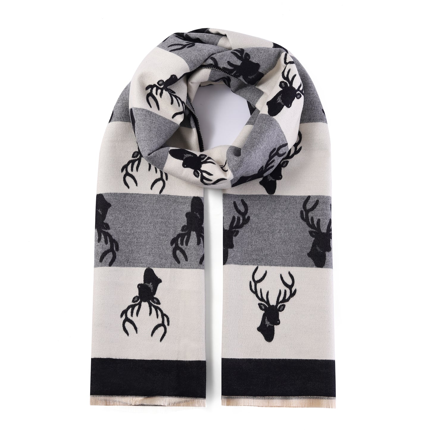 Luxurious Double Sided Jacquard Scarf - Multi-Colour Stag