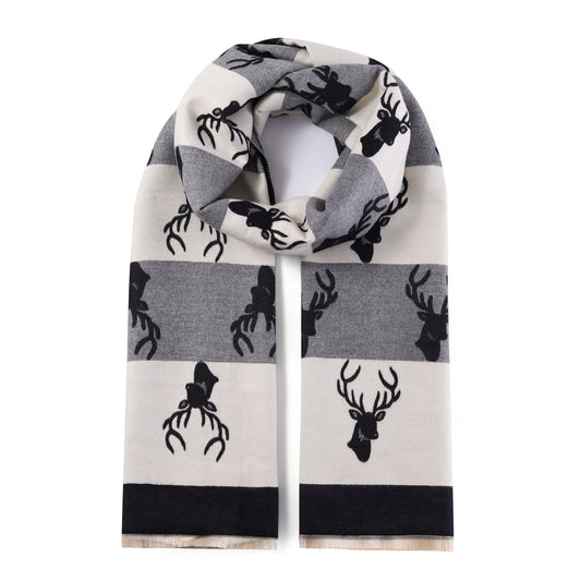 Luxurious Double Sided Jacquard Scarf - Multi-Colour Stag