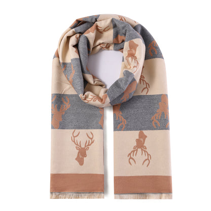 Luxurious Double Sided Jacquard Scarf - Multi-Colour Stag