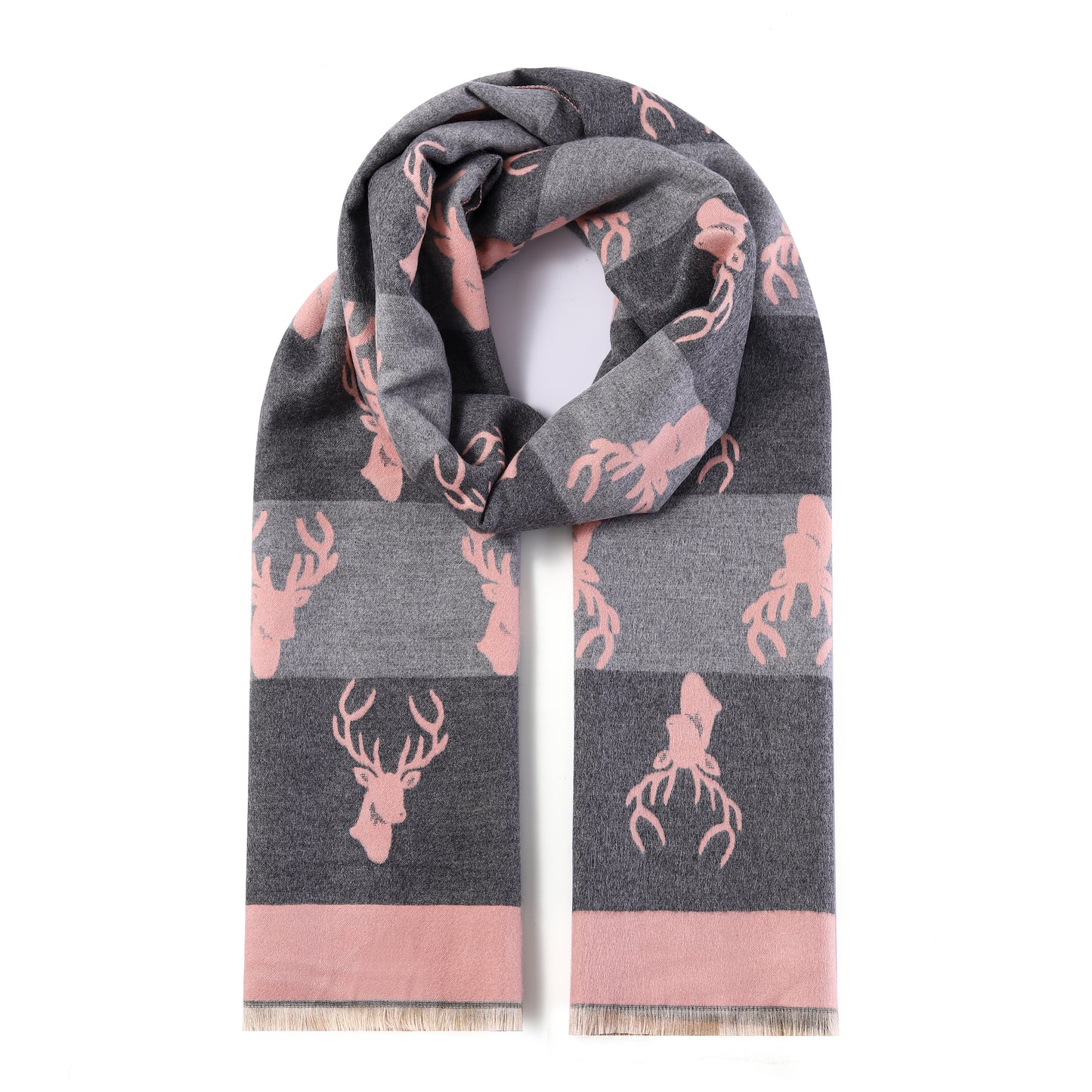 Luxurious Double Sided Jacquard Scarf - Multi-Colour Stag