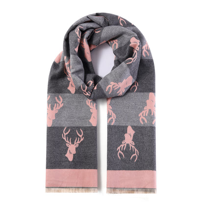 Luxurious Double Sided Jacquard Scarf - Multi-Colour Stag