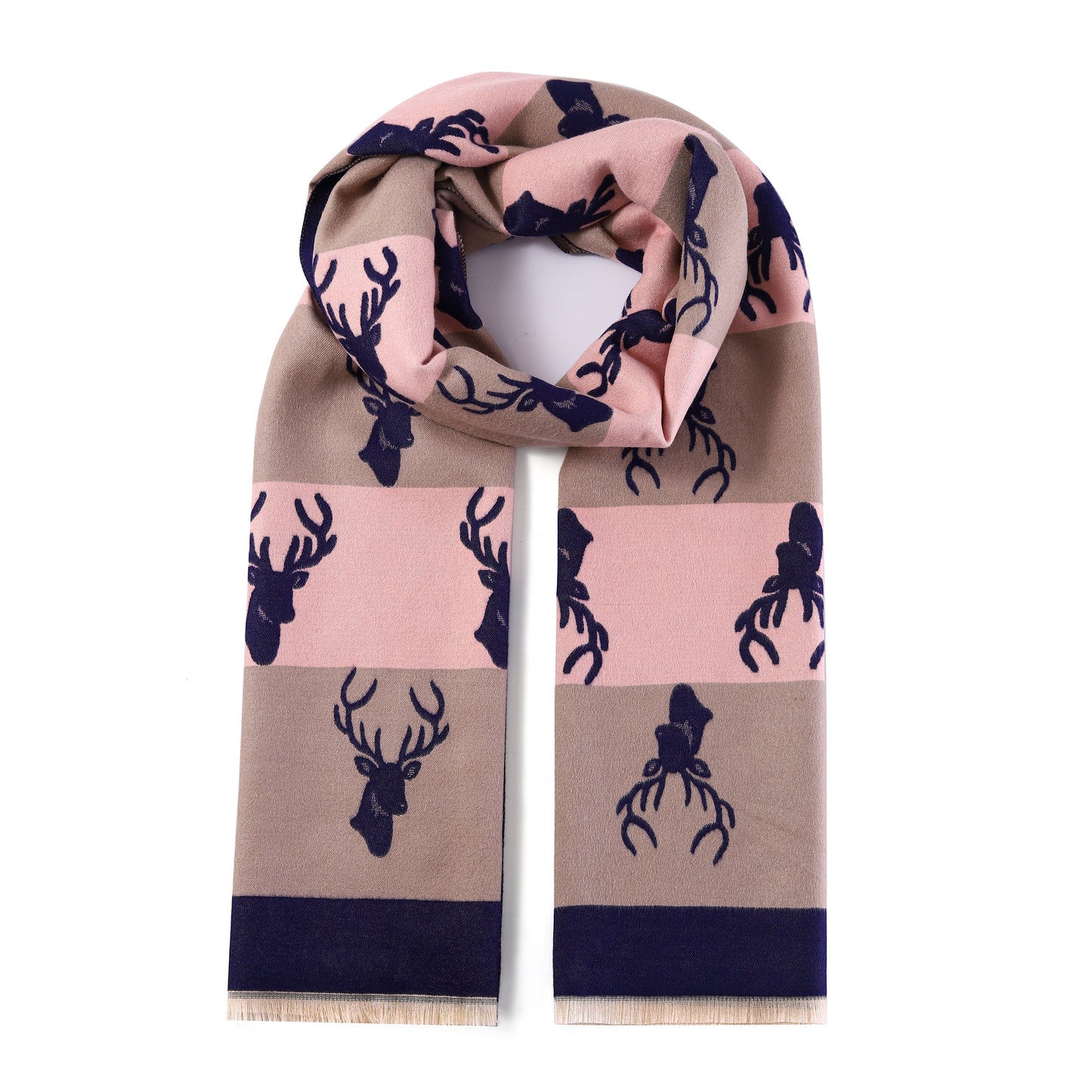 Luxurious Double Sided Jacquard Scarf - Multi-Colour Stag