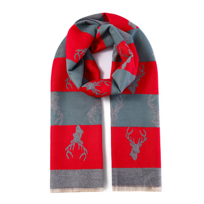 Luxurious Double Sided Jacquard Scarf - Multi-Colour Stag