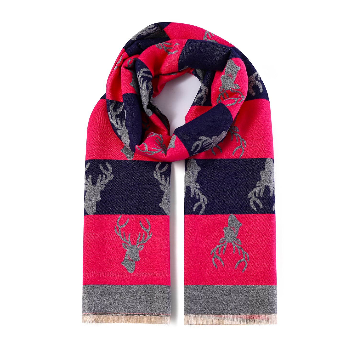 Luxurious Double Sided Jacquard Scarf - Multi-Colour Stag