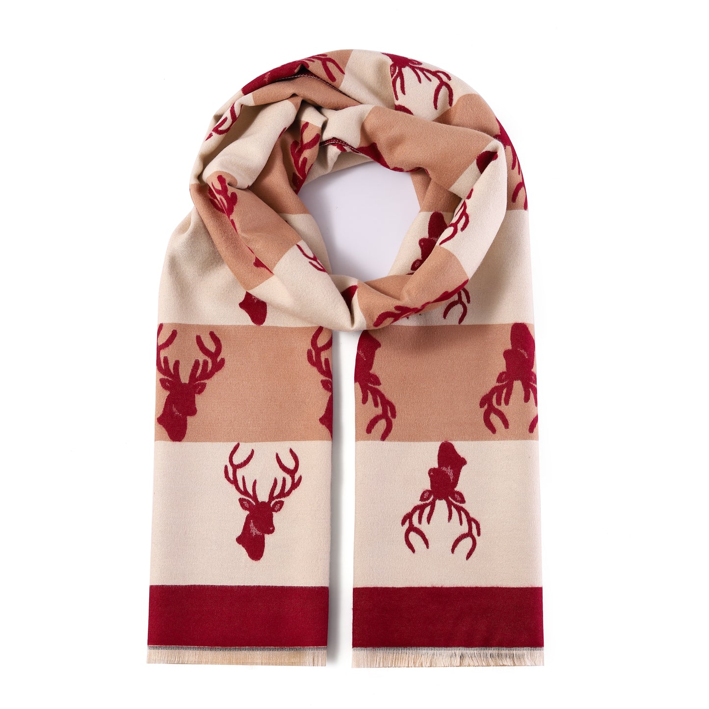 Luxurious Double Sided Jacquard Scarf - Multi-Colour Stag