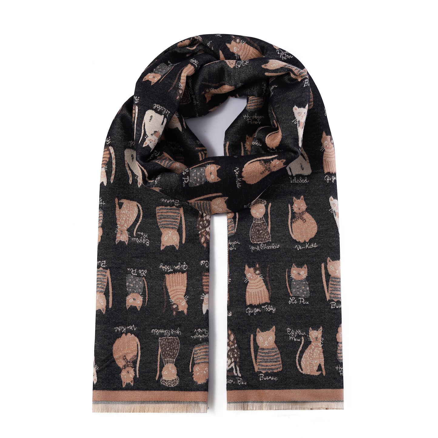 Luxurious Double Sided Jacquard Scarf - Cats