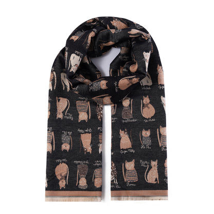 Luxurious Double Sided Jacquard Scarf - Cats