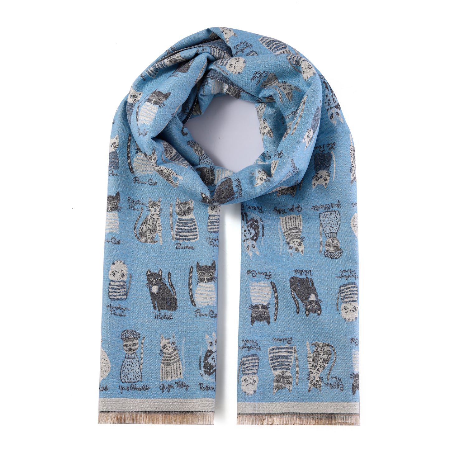 Luxurious Double Sided Jacquard Scarf - Cats