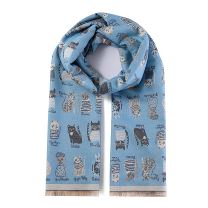 Luxurious Double Sided Jacquard Scarf - Cats