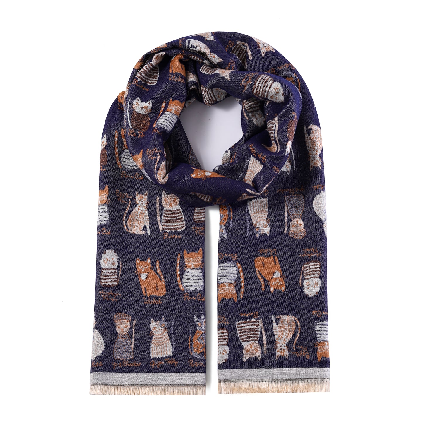 Luxurious Double Sided Jacquard Scarf - Cats