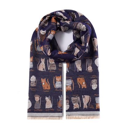 Luxurious Double Sided Jacquard Scarf - Cats