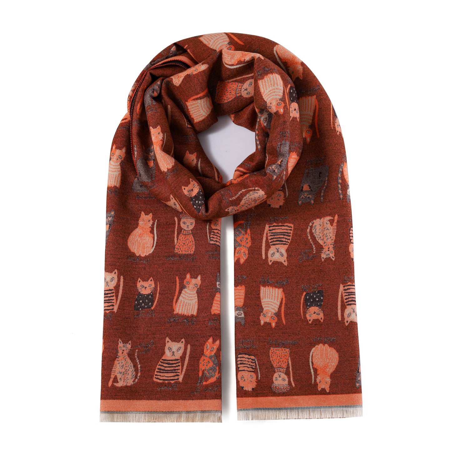 Luxurious Double Sided Jacquard Scarf - Cats