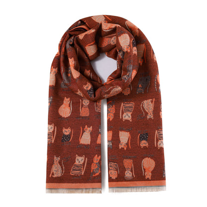 Luxurious Double Sided Jacquard Scarf - Cats