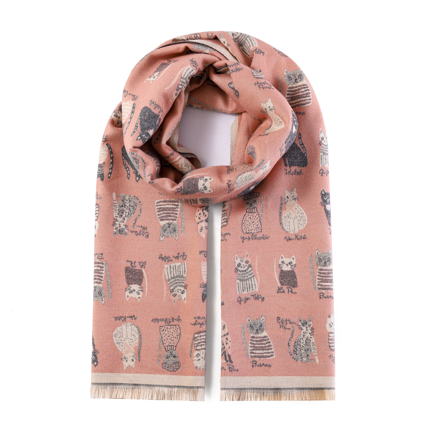 Luxurious Double Sided Jacquard Scarf - Cats