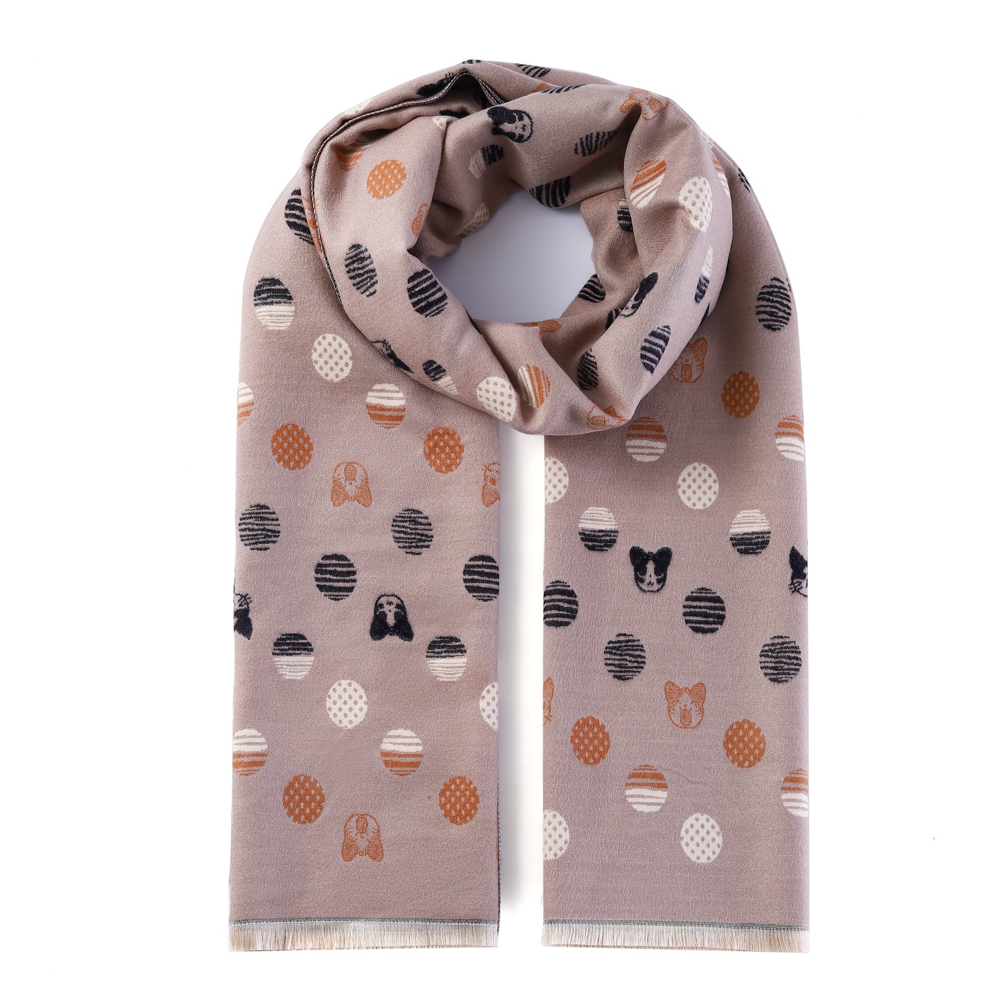 Luxurious Double Sided Jacquard Scarf - Polka Dots & Kittens