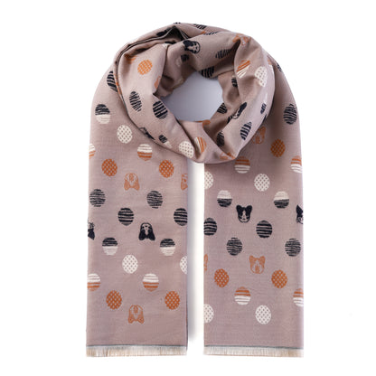 Luxurious Double Sided Jacquard Scarf - Polka Dots & Kittens