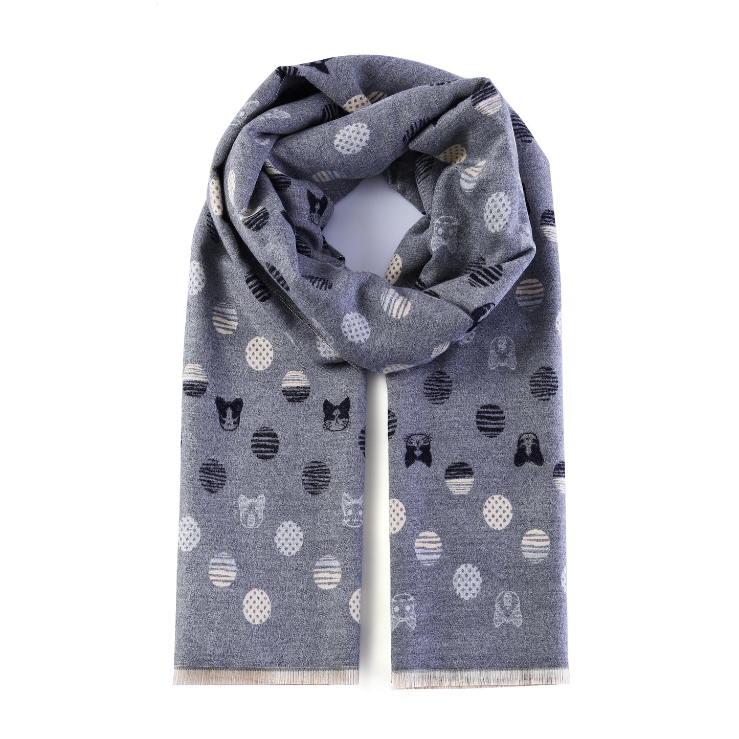 Luxurious Double Sided Jacquard Scarf - Polka Dots & Kittens